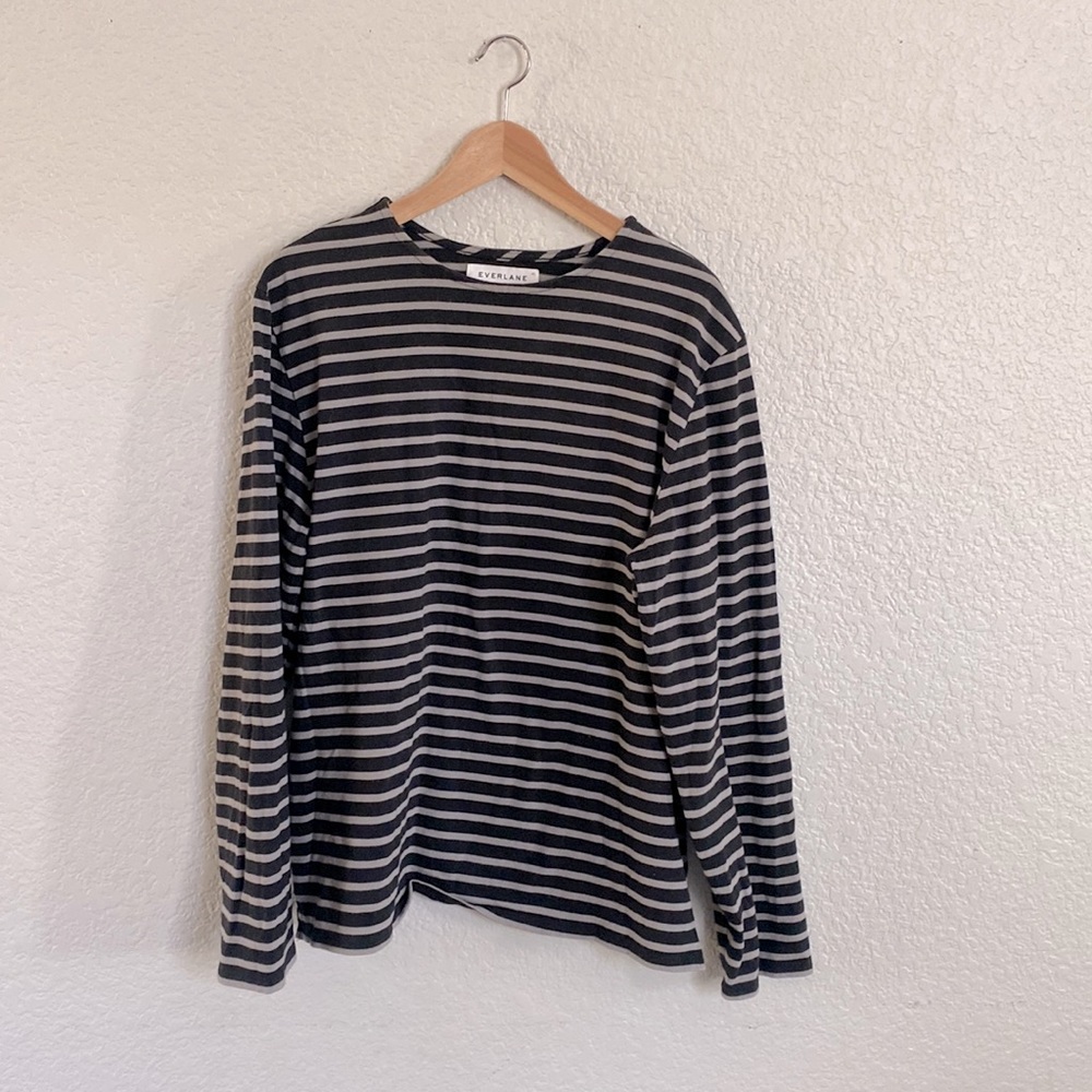 Everlane Mens XL long sleeve striped Breton shirt black & grey